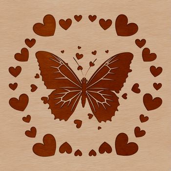 Colorful butterfly illustration with heart patterns, perfect for gardening-themed designs and vector art projects.