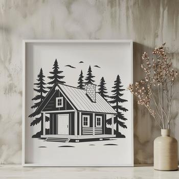 A simple vector illustration of a cabin with a sloping roof and chimney, suitable for various designs and crafts.