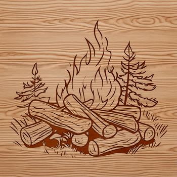 A illustration of a campfire with flames and heat emanating from the center.