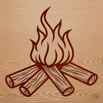 A stylized illustration of flames and embers at the base of a camp fire, suitable for outdoor enthusiasts.