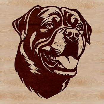 An SVG design featuring a detailed portrait of a Rottweiler dog.