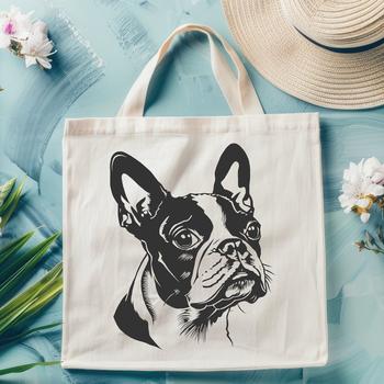 A portrait illustration of a Boston Terrier breed dog with distinctive head features.
