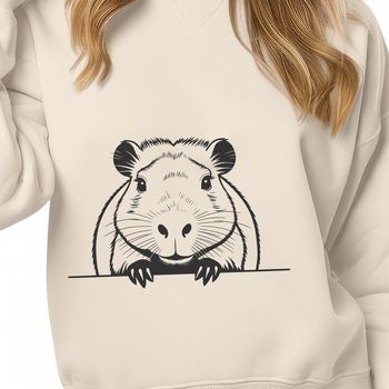 A digital illustration of a capybara looking out from behind foliage.
