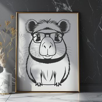 A South American rodent, the capybara, depicted wearing glasses in a digital vector format.