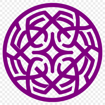 A stylized Celtic motif featuring intricate shapes and patterns.