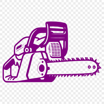 A detailed illustration of a chainsaw tool with sharp cutting teeth and a handle grip.