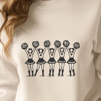 A young girl in a sporty outfit and pom-poms, representing a cheerleader.