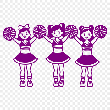 A young girl in a cheerleading outfit, performing a stunt with pom-poms.