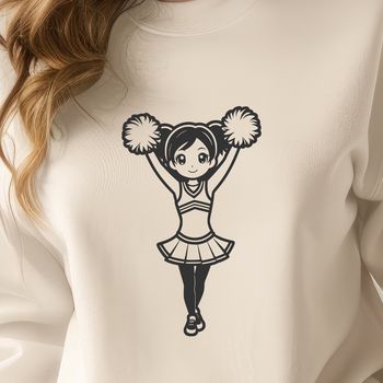 A girl in a cheerleading uniform posing with a confident expression.