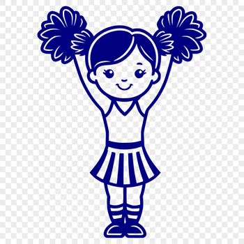 A young female cheerleader in uniform, posing with spirit fingers.