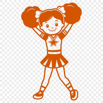 A young female cheerleader in uniform poses on the field with pom-poms.