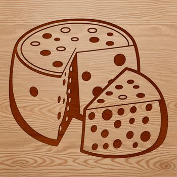 A vector graphic representation of a slice of cheese with clean lines and shapes.