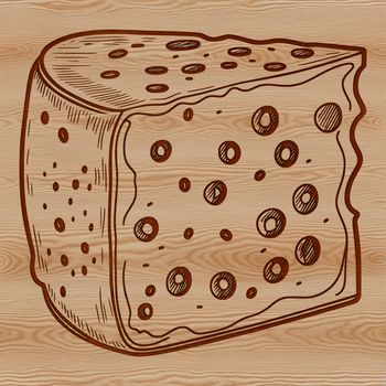 A stylized illustration of a wheel of cheese in various forms suitable for cutting machine stencils and vector art designs.