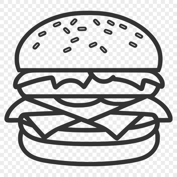 A simple vector illustration of a hamburger with bun, patty, lettuce, tomato, and cheese.