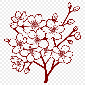 A stylized digital illustration of a cherry blossom flower in full bloom.