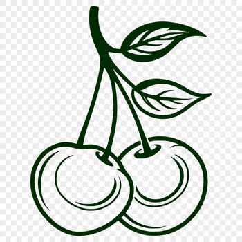 Illustrated vector art of a ripe cherry fruit with stem and leaves, suitable for commercial and personal use in designs.