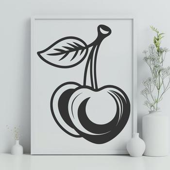 A stylized illustration of a cherry fruit, suitable for graphic design and digital printing.