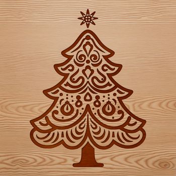 A festive green Christmas tree with ornaments and lights, designed as a vector graphic.