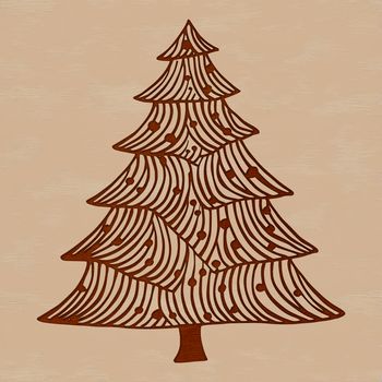 A digital illustration of a stylized Christmas tree with ornaments and lights in a festive design.