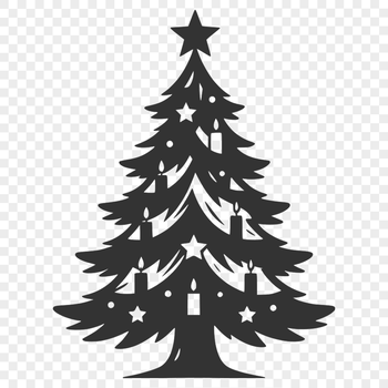 A minimalist digital illustration of a Christmas tree with green foliage and ornaments.