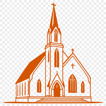 A simple Baptist church exterior with a steeple and a cross on the roof, suitable for vector art designs.