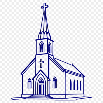 A simple vector illustration of a church building with a traditional design and pointed steeple.
