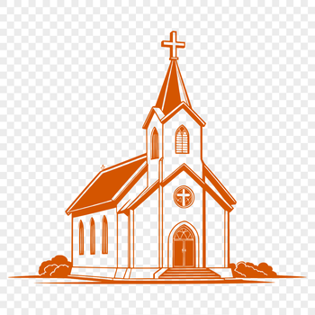 A stylized illustration of a church with intricate details and architecture.