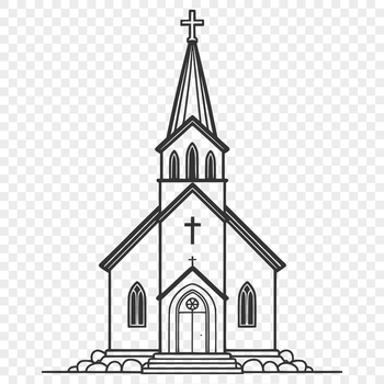 A detailed vector illustration of a traditional church architecture with Gothic-style elements.
