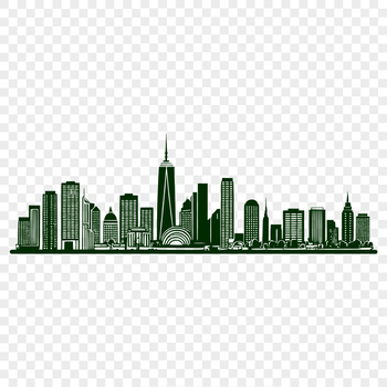 Illustrative city skyline created as a vector graphic, ideal for cutting machines and stencils.