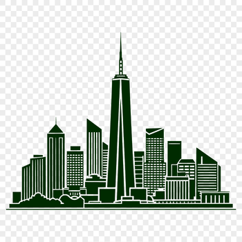 A detailed illustration of a city skyline at sunset, featuring iconic skyscrapers and bustling streets.