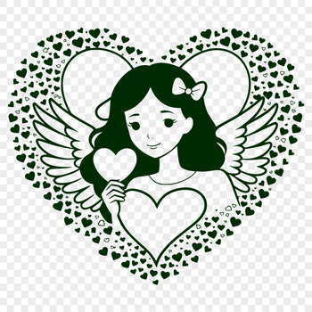 A stylized illustration of a winged angel with a heart in hand, suitable for use as vector art.