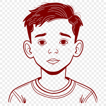 A digital illustration of a young boy in simple outline form.
