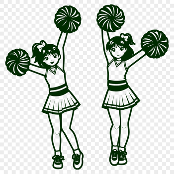 A young girl in a sports uniform with pom-poms, representing a cheerleader.