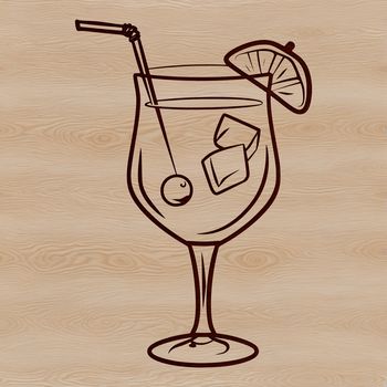 A colorful cocktail in a glass with ice and garnishes, perfect for vector art designs.