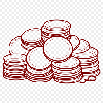 A set of digital coins in various denominations, suitable for vector art designs.