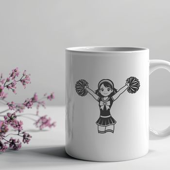 An illustration of a young girl in a cheerleading uniform, ideal for graphic design projects.