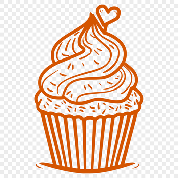 A digital illustration of a single decorated cupcake with frosting and sprinkles on top.