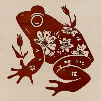 An illustration of a toad in a natural environment, surrounded by floral elements.