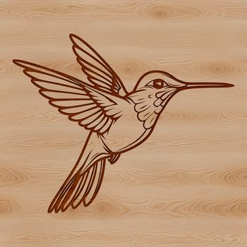 An SVG graphic featuring a wild bird with iridescent plumage in mid-air motion.
