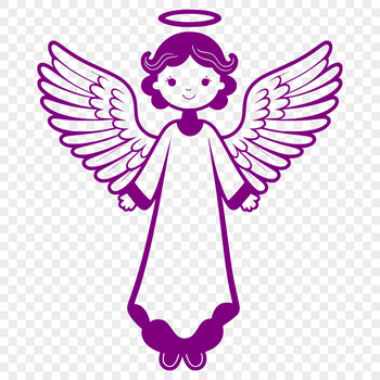 A white SVG angel icon with wings and a halo, suitable for digital design and cutting machines.