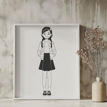 A high-quality vector illustration of a young girl in profile.