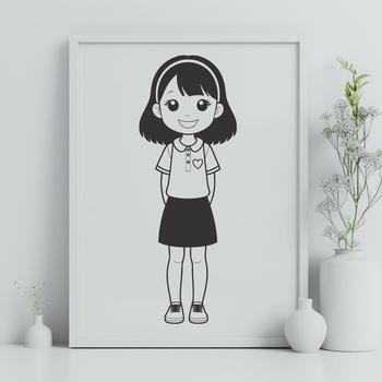 A young girl illustrated in a clean vector style.