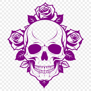 A stylized illustration of a skull surrounded by a rose motif, suitable for vector designs.