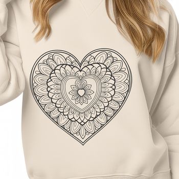 A colorful mandala design featuring a heart shape at its center, created using vector art.