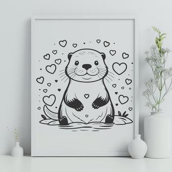 A playful otter with love hearts, suitable for vector art projects.