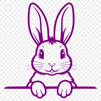 A cartoon-style rabbit peeking out from behind a leaf with its head visible.