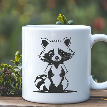 A graphic illustration of a raccoon in vector format, suitable for digital and laser cutting applications.