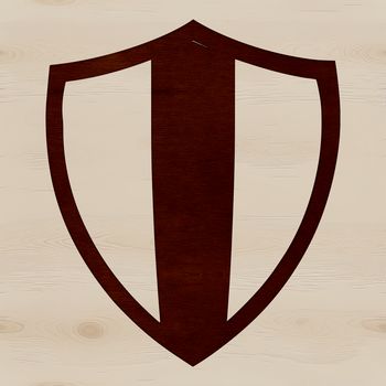 A vector shield design with a metallic finish.