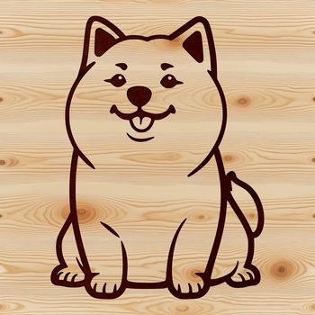 An illustrated vector design featuring a Shiba Inu sitting in a playful pose.