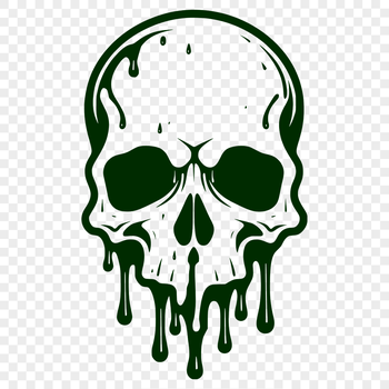 A gothic-style illustration of a dripping skull, suitable for Halloween decorations.
